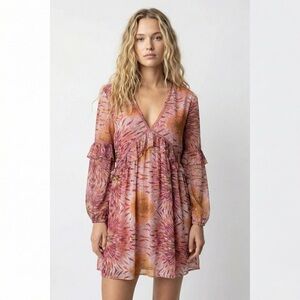 RAGA Ruffle Mini Dress Medium NWT Pink Floral Anthropologie Boho Festival